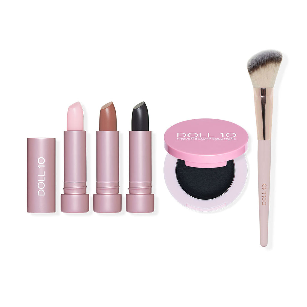 In the Mood pH balancing collection featuring lip trio in 3 shades, cheek flush and brush