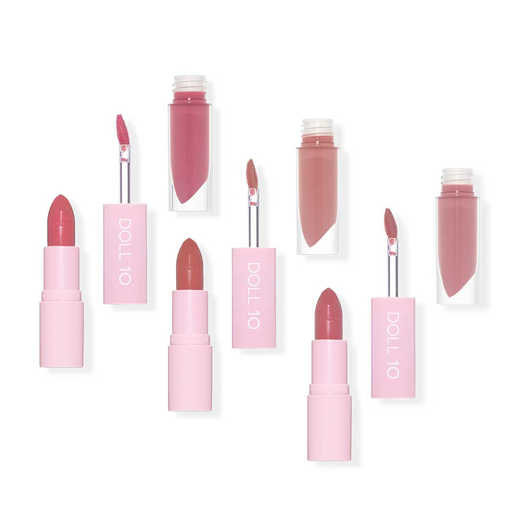 naturally nude lip trio showing lipstick and lip gloss