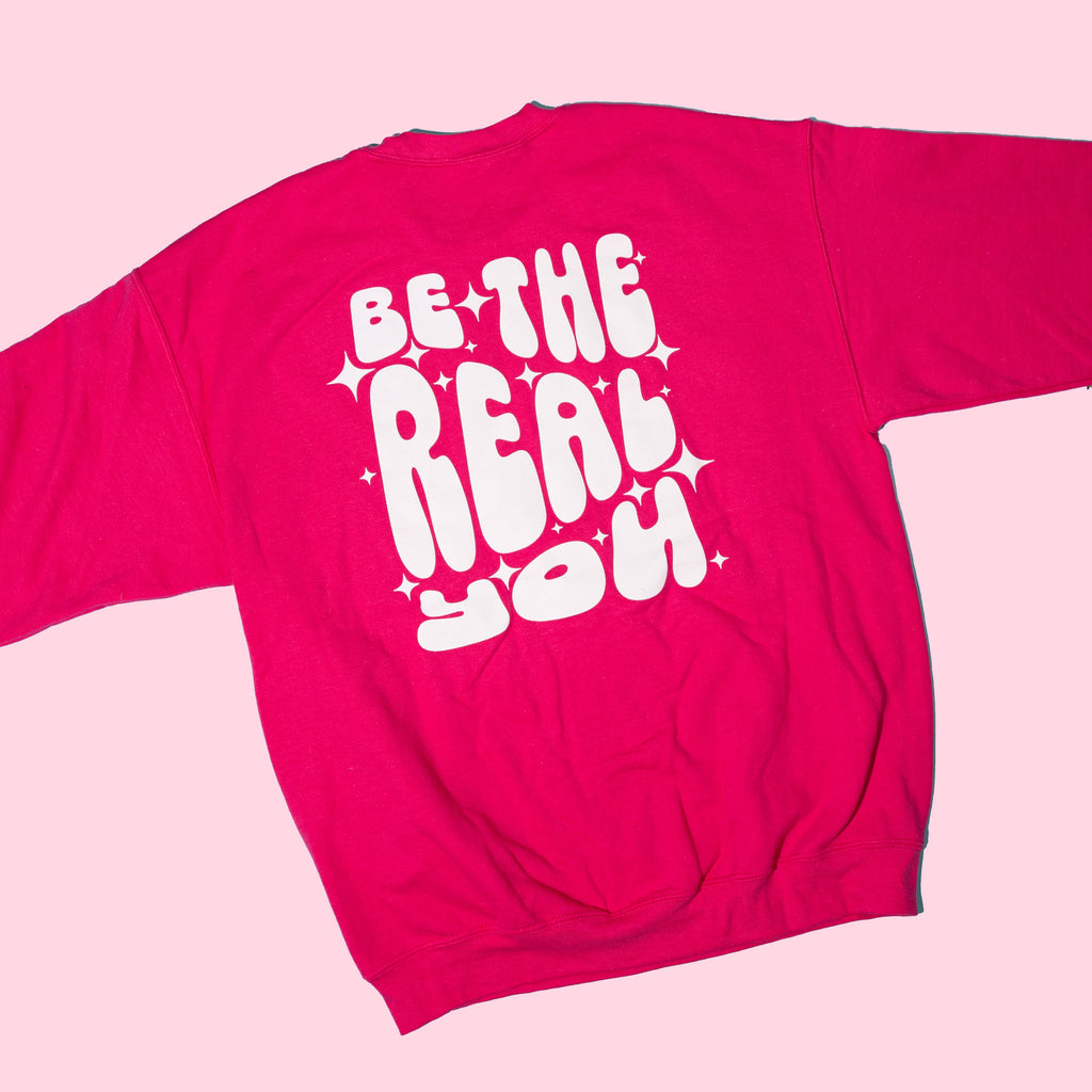 bright pink crew neck sweatshirt - back