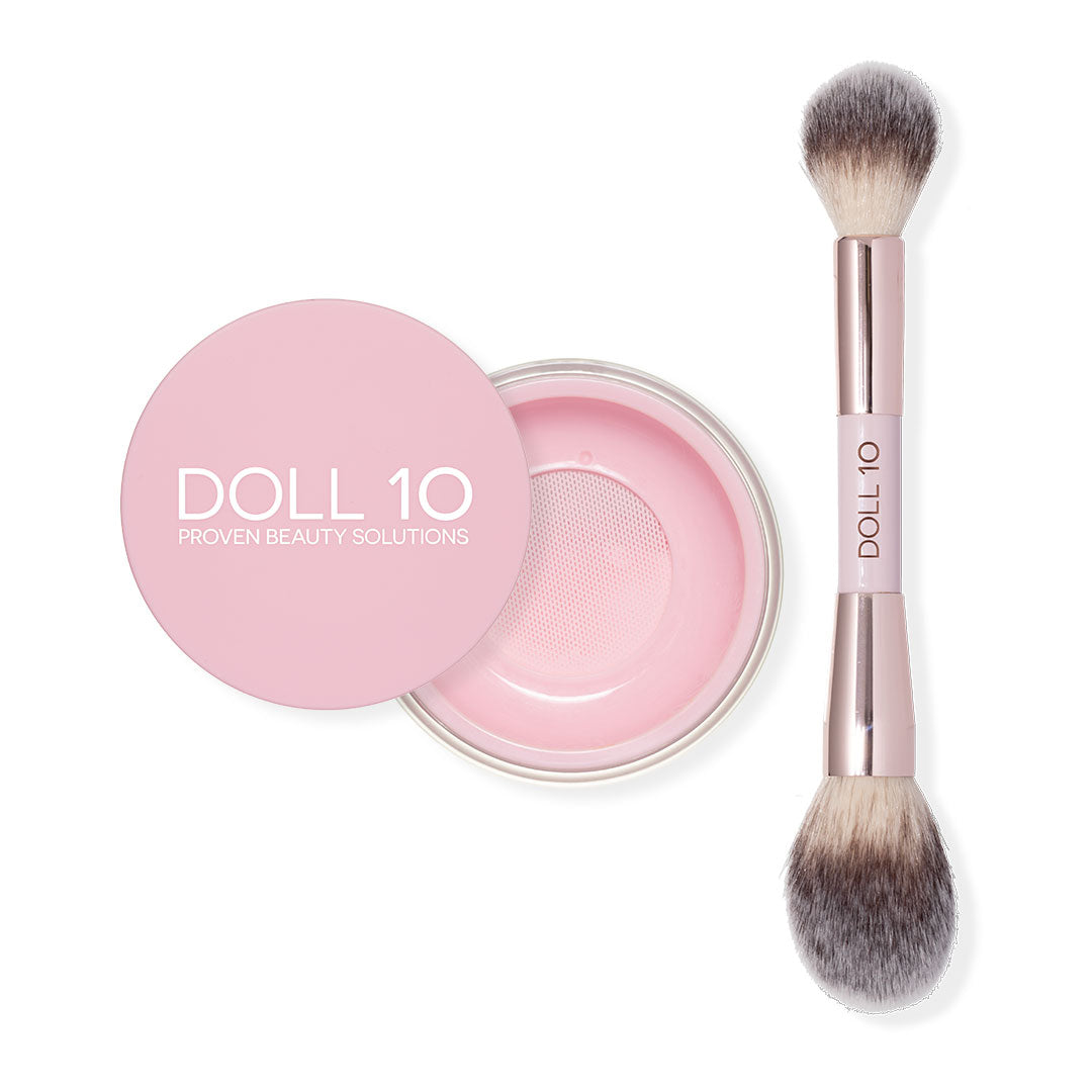 Pink Brightening Treatment Powder with Double Ended Powder Brush