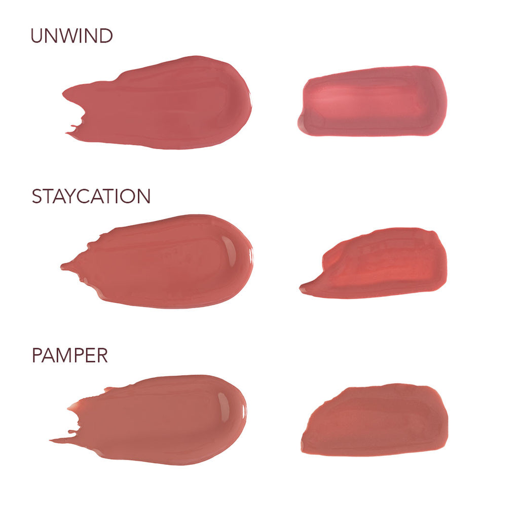 shades included in trio with swatches of lip gloss and lipstick
