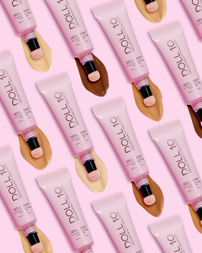 lifestyle image of texture and shades of dollskin concealer