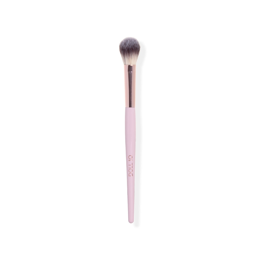 precision concealer brush with pink handle and rose gold accents