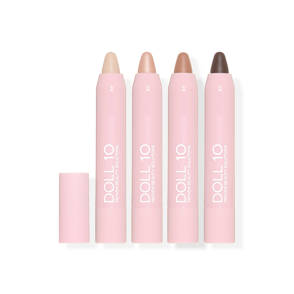4 peice eye crayon showing product shades and cap
