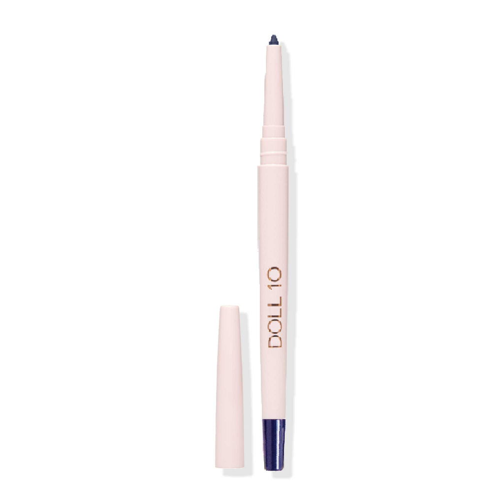 Indigo shade. eyeliner component with self sharpening tip and twist on lid. 