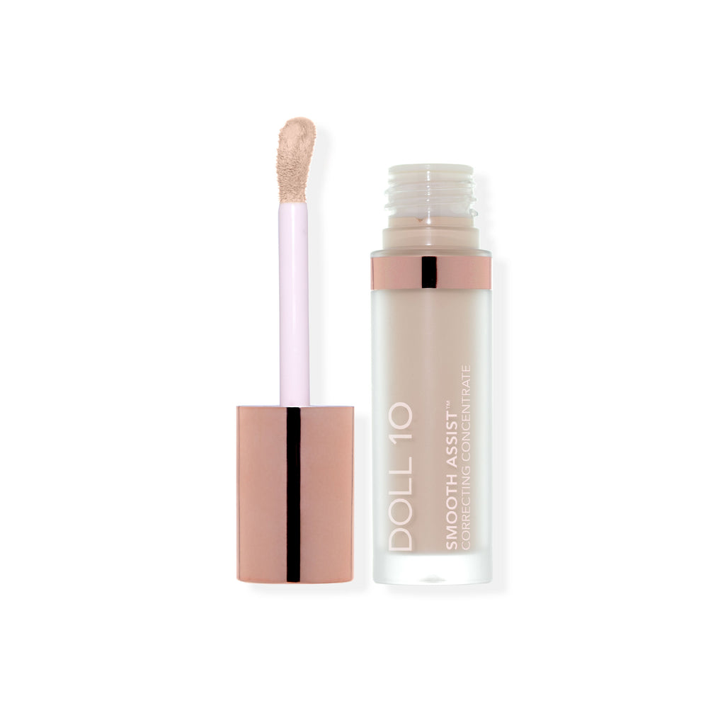 correcting concealer in tube showing twist off cap, application wand and product texture. 