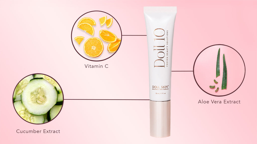 images of main ingredients found in the foundation - cucumber extract, vitamin C and aloe vera extract