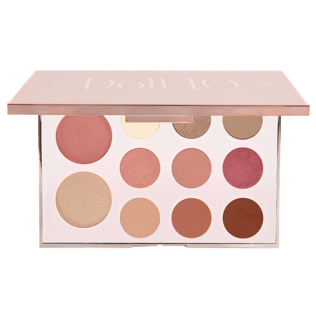 rose brilliance face palette with all shades of eyeshadow, blush and highlight