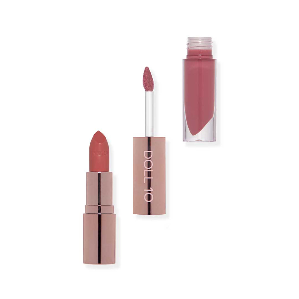 shade "sexy" in lip wardrobe - one end is lip gloss and one end is lipstick