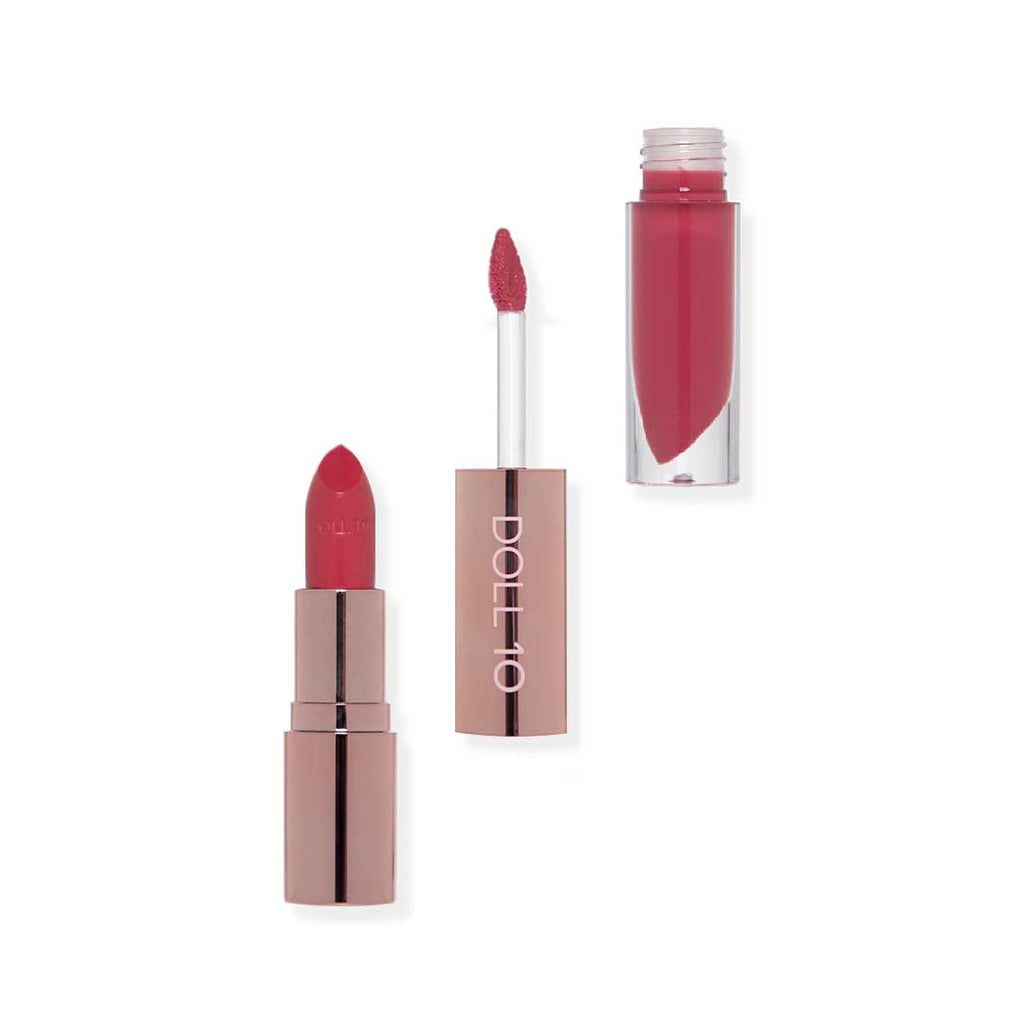 shade "spicy" in lip wardrobe - one end is lip gloss and one end is lipstick
