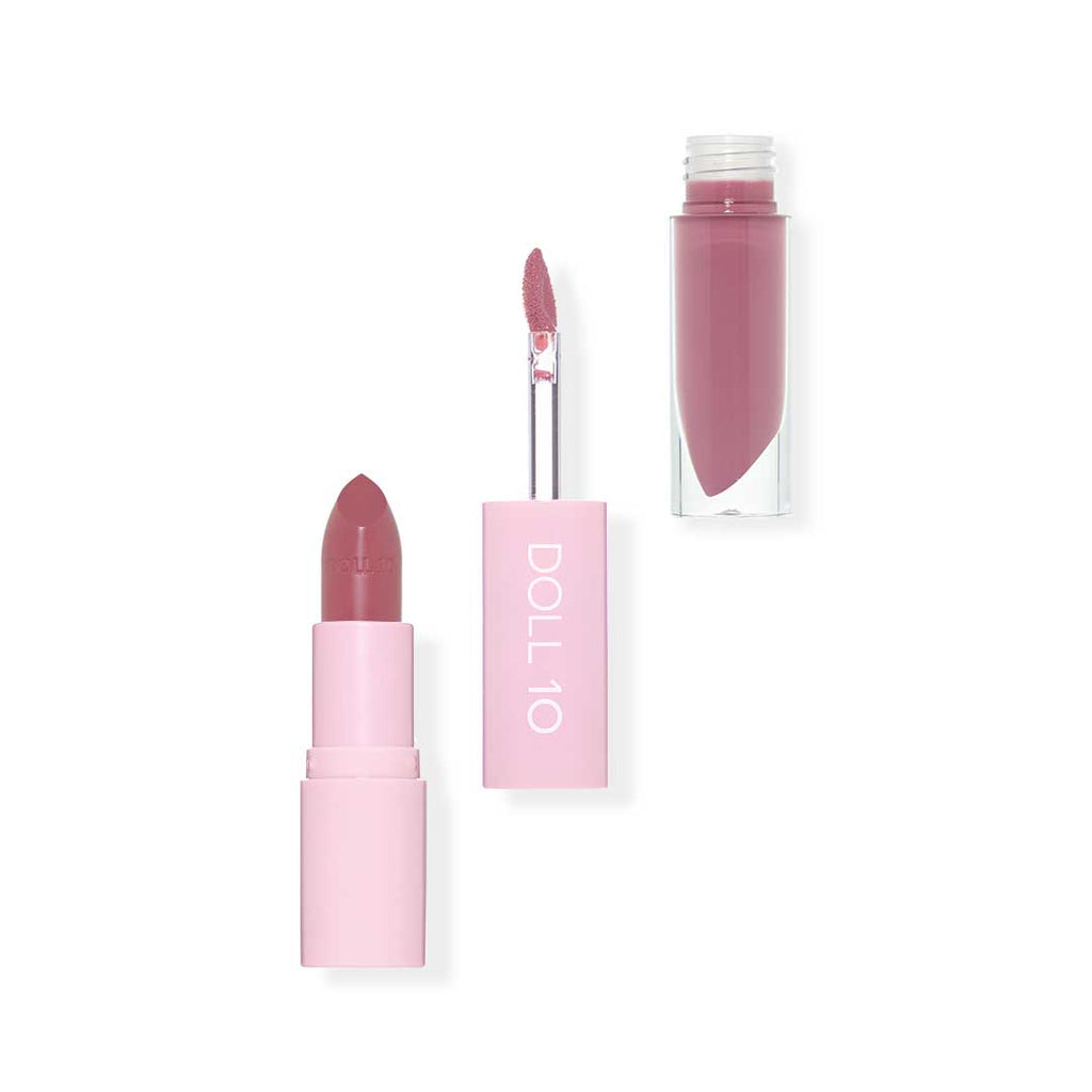 shade "unwind" in lip wardrobe - one end is lip gloss and one end is lipstick
